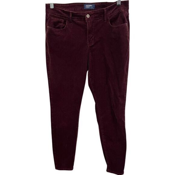 Old Navy Rockstar Soft Burgundy Mid-rise Corduroy Pants Cords Skinny Women’s Siz - Picture 1 of 7